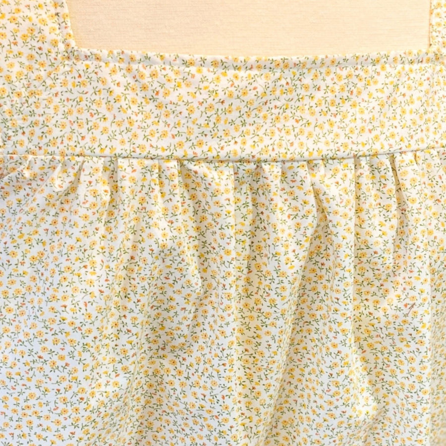 Yellow floral babydoll tank close up made by Jelena Allen for Mallory Bloom