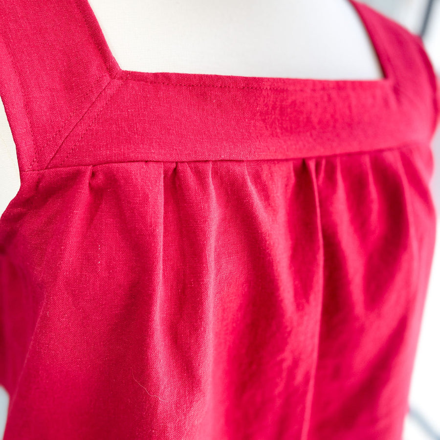 Close up of red linen babydoll tanktop Christian women's clothing 