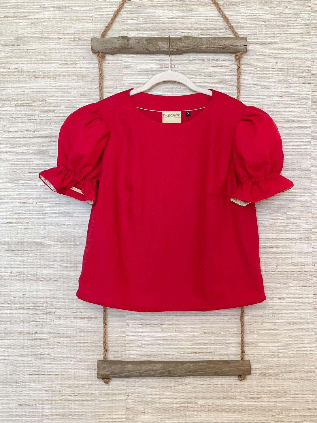 Red Linen Puff Sleeve Blouse