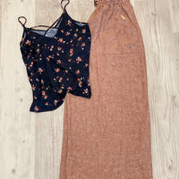 Flowy Wide Leg Chestnut red linen Palazzo Pants Paired with Tank Top