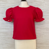 Red Women's Linen Puff Sleeve Blouse